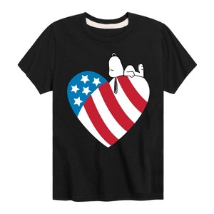 Boys' - Peanuts - Snoopy On Flag Heart Short Sleeve Graphic T-Shirt - 1 of 4