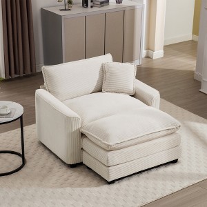 Corduroy Single Chair Sofa with Footstool and Pillow, Deep Seat Lounge Chair for Living Room, Bedroom, Club - 1 of 4