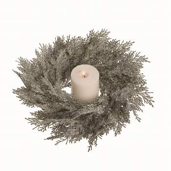 Transpac Natural Fiber Green Christmas Floral Frosted Candle Ring