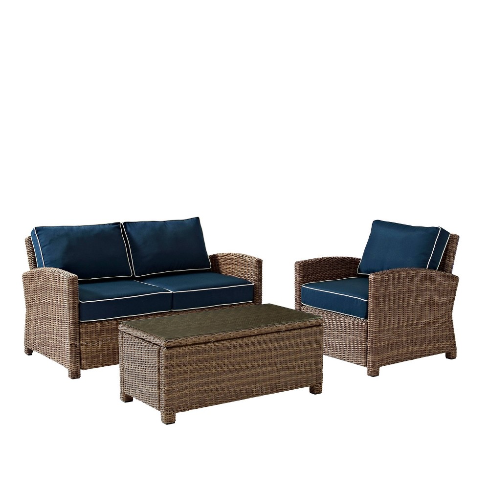 Photos - Garden Furniture Crosley Bradenton 3pc Outdoor Wicker Conversation Set - Navy  