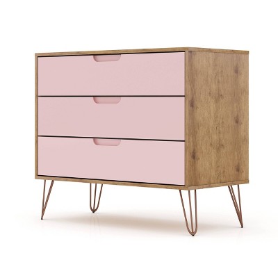 Nature and Rose Pink Mid-Century Night Table with Hairpin Legs