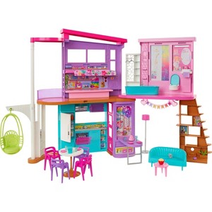 Image of Barbie Vacation House 42" Dollhouse Playset with 2 Levels, 6 Rooms, Elevator Swing & 30+ Pieces