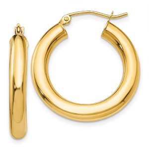 Black Bow Jewelry 4mm, 14k Yellow Gold Classic Round Hoop Earrings, 25mm (1 Inch) - 1 of 4