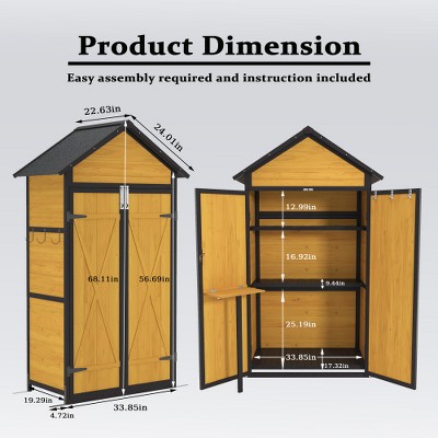 69" Brown Weatherproof Wood Outdoor Storage Shed with Shelves