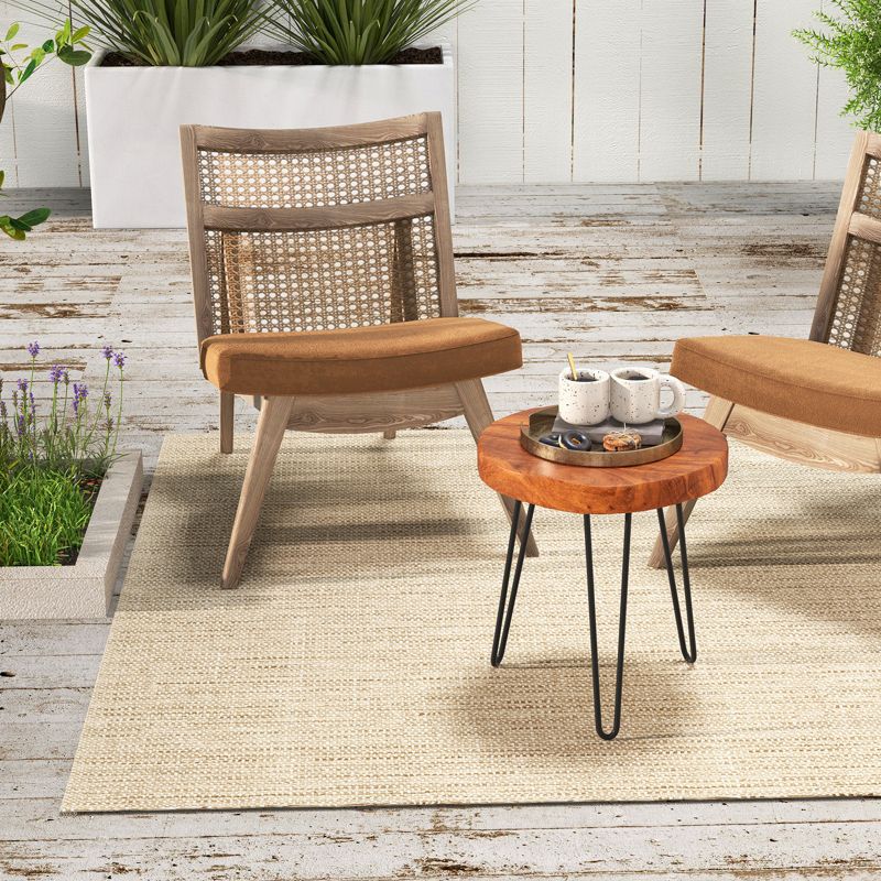 Costway Round End Table Accent Side Table Reclaimed Indonesia Teak Wood Plant Stand Patio Rustic, 5 of 10