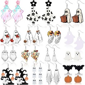 16 Pairs Bulk Halloween Earrings - Cute Gothic Ghost, Pumpkin, Bat & Cat Dangle Earrings for Women - 1 of 4