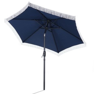 Ainfox 7.5ft Outdoor Tassel Umbrella, Beach Umbrella White - 1 of 4