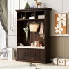 NicBex Hall Tree with Bench Entryway Hall Tree with 3 Hooks, 3 Open Shelves, 2 Drawer and 2 Storage Cabinets Anti-Dumping Hall Tree, Brown - 2 of 4