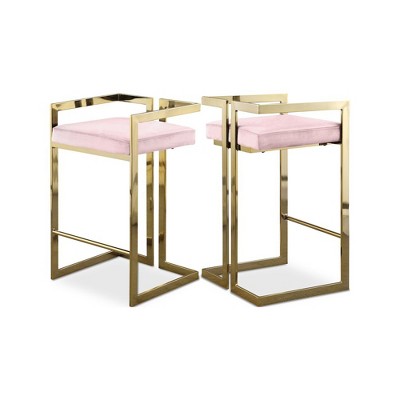 Meridian Furniture,Ezra Pink Velvet Stool, Set of 2