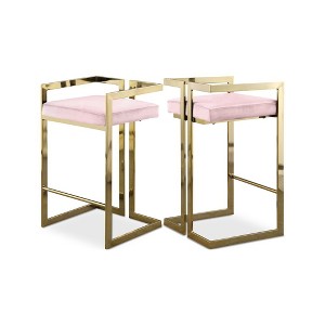 Meridian Furniture,Ezra Pink Velvet Stool, Set of 2 - 1 of 4