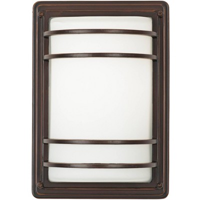Modern Bronze Wall Sconce Duo 13" Hardwired Steel Frame with Opal Glass
