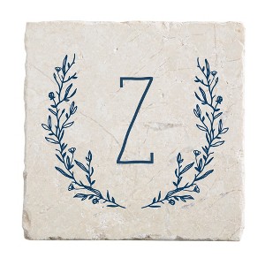 Personalization Mall Farmhouse Floral Personalized Letter Tumbled Stone Coaster Set - 1 of 1