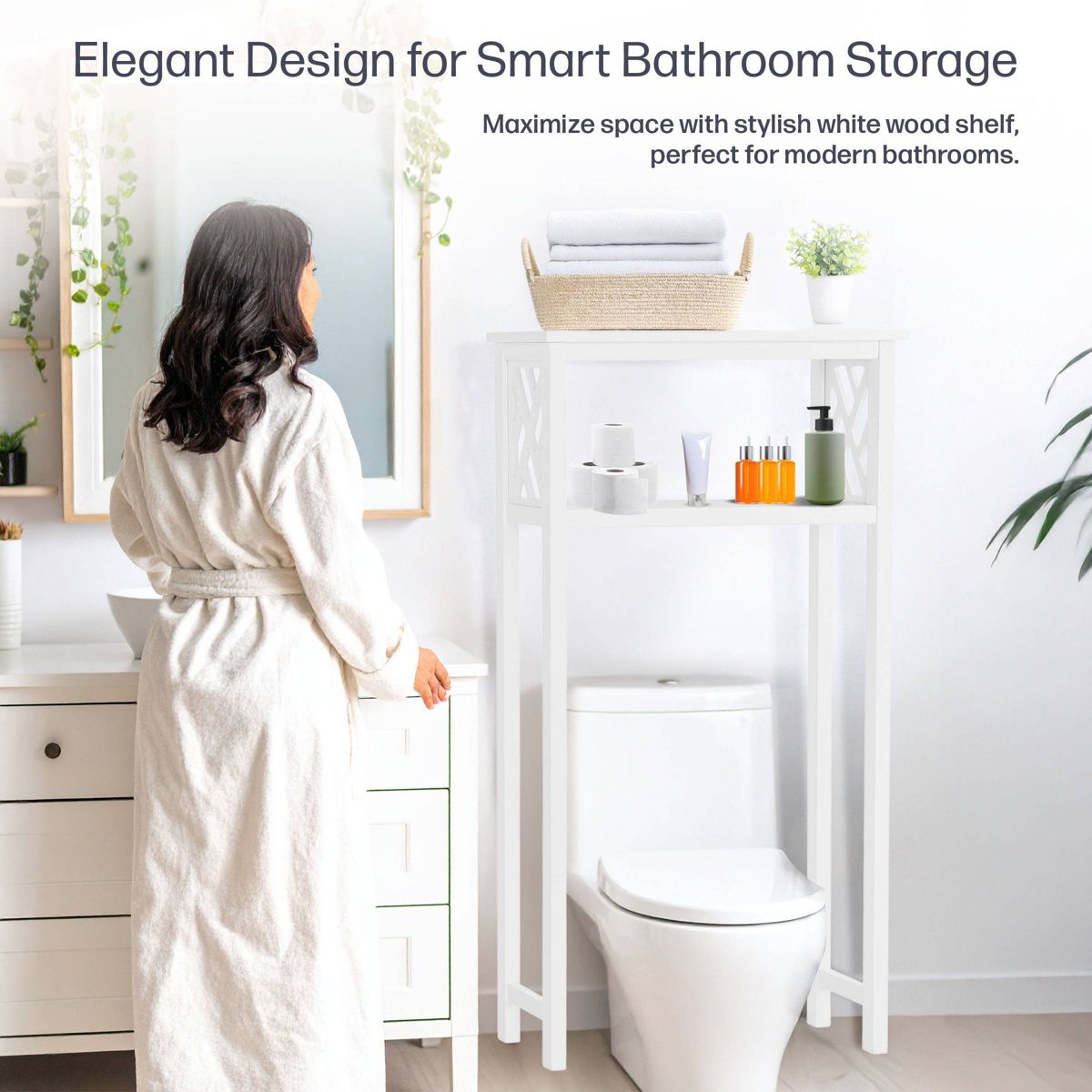 Alaterre Furniture 2-Tier 27"x48" Coventry Freestanding Over-the-Toilet Bathroom Storage Shelf for Toiletries/Towels and Decor White - thumbnail 3