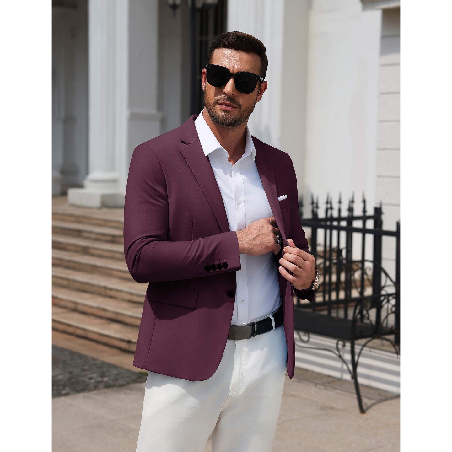 Мужская куртка COOFANDY Slim Fit Sport Blazer Jacket Dark Red, цвет: Тёмный красный — фото 4