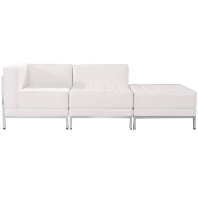 Melrose White Faux Leather 3-Piece Reception Chair & Ottoman Set