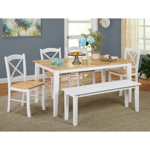 6pc Dining Table Set Wood White, White Dining Table Set With Bench