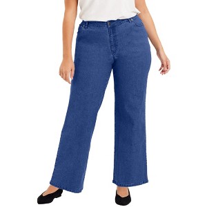 June + Vie by Roaman's Women's Plus Size Curvie Fit Wide-Leg Jeans - 1 of 4