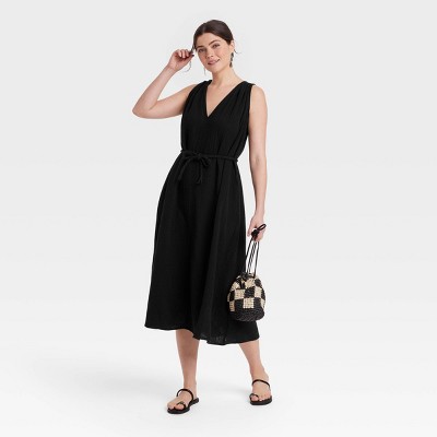 Women's Belted Gauze Midi A-Line Dress - Universal Thread - image 3