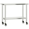 vidaXL Kitchen Work Table with Wheels 43.3 in.x21.7 in.x33.5 in. Stainless Steel - 2 of 4