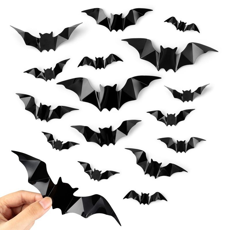 160 Pcs Bats Sticker Halloween Party Supplies Halloween Decorations, 4 Sizes Realistic 3D Bats Wall Decor, 1 of 13