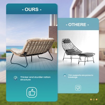 Beige Wicker and Metal Two-Seat Outdoor Loveseat