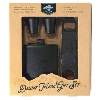 Adventure is Out There Black on Black 6oz Flask Set