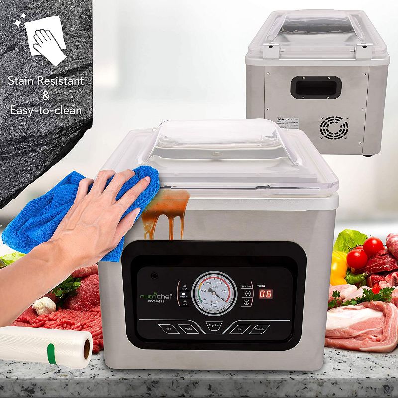 NutriChef PKVS70STS Chamber Food Electric Vacuum Sealer Preserver System with Environmentally Friendly Polyamide Sealing Bags for Food Preservation, 4 of 7