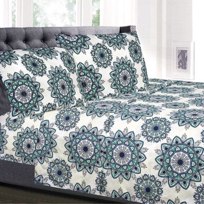 Ashley California King Green Mandala Microfiber Sheet Set