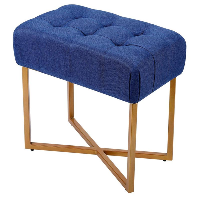 BirdRock Home Rectangular Tufted Blue Foot Stool Ottoman with Pale Gold Legs, 1 of 4