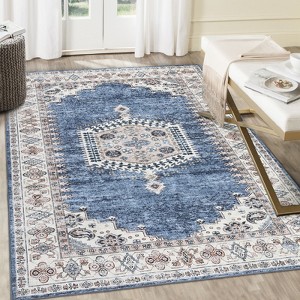 Washable Foldable Oriental Area Rug | Non-Slip Low Pile Vintage Runner for Home, Office, Dining, Bathroom & Bedroom - 1 of 4