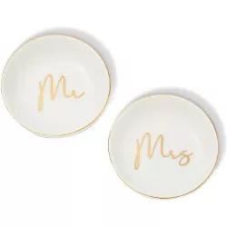 Juvale 2 Piece Mr and Mrs Decorative Ceramic Jewelry Trays Trinket Dish for Wedding, Round 3.5 in