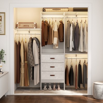 Aheaplus 60'' Closet System with Fabric Drawers, Walk-in Closet Organizer with Hanging Rods and Adjustable Shelves