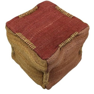 Moti Andy Pouf Upholstered in Orange Fabric