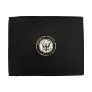 Officially Licensed "US NAVY" Medallion Genuine Leather Classic Handmade Wallet - Bifold Black - 1 of 3