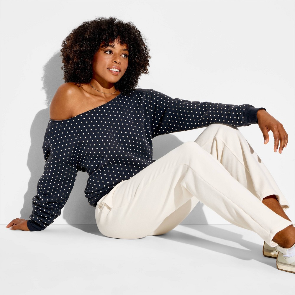 Women's Pullover Sweatshirt - Wild Fable™ Slate Gray Polka Dots M