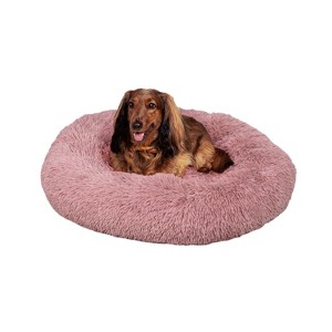 THE LICKER STORE Maisie Bohemian Glam Faux Fur Round Fluffy Calming Donut Pet Bed with Washable Cover - 1 of 4