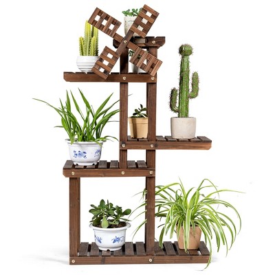 Costway Wood Plant Stand 5 Tier Shelf Multiple Flower Pot Windmill Design