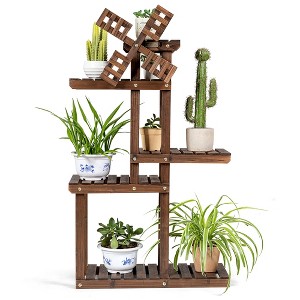 Costway Wood Plant Stand 5 Tier Shelf Multiple Flower Pot Windmill Design - 1 of 4