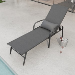 Whisen Gray Outdoor Adjustable Patio Swimming Pool Lounge Chaise Lounge Recliner with Pillow - 1 of 4