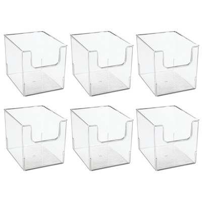 mDesign Closet Plastic Storage Organizer Bin with Open Dip Front, 6 Pack - Clear