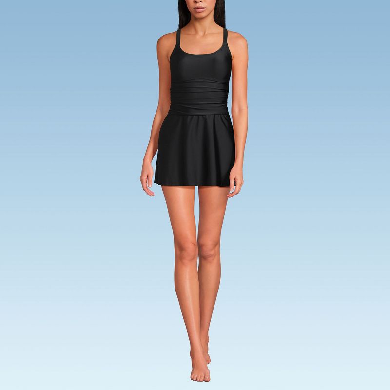Lands' End Women's Long Torso Essential Tie Back Ruched Dresskini Top - 10 - Black
