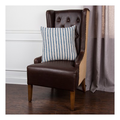 Blue and Natural Cotton Ticking Stripe Decorative Pillow 20" x 20"