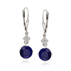 Ross-Simons 4.80 ct. t.w. Sapphire Drop Earrings With Diamond Accents in Sterling Silver - 1 of 4