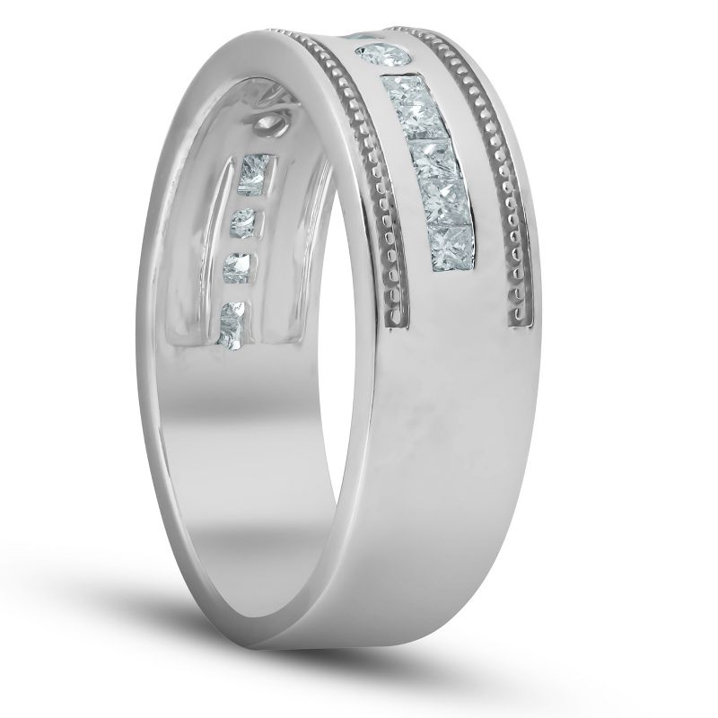 Pompeii3 1/2 Ct Mens Blue Diamond Princess Cut Wedding Ring 10k White Gold, 2 of 5