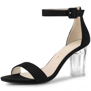 Allegra K Women's Ankle Strap Clear Heel Chunky Heels Sandals - 1 of 4