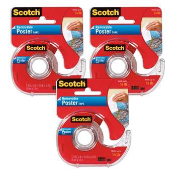 Scotch Removable Poster Tape with Dispenser, 3/4" x 150", Clear, Pack of 3