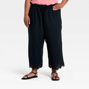 Women's Embroidered Wide Leg Pull-On Pants - Ava & Viv™ Black XXL