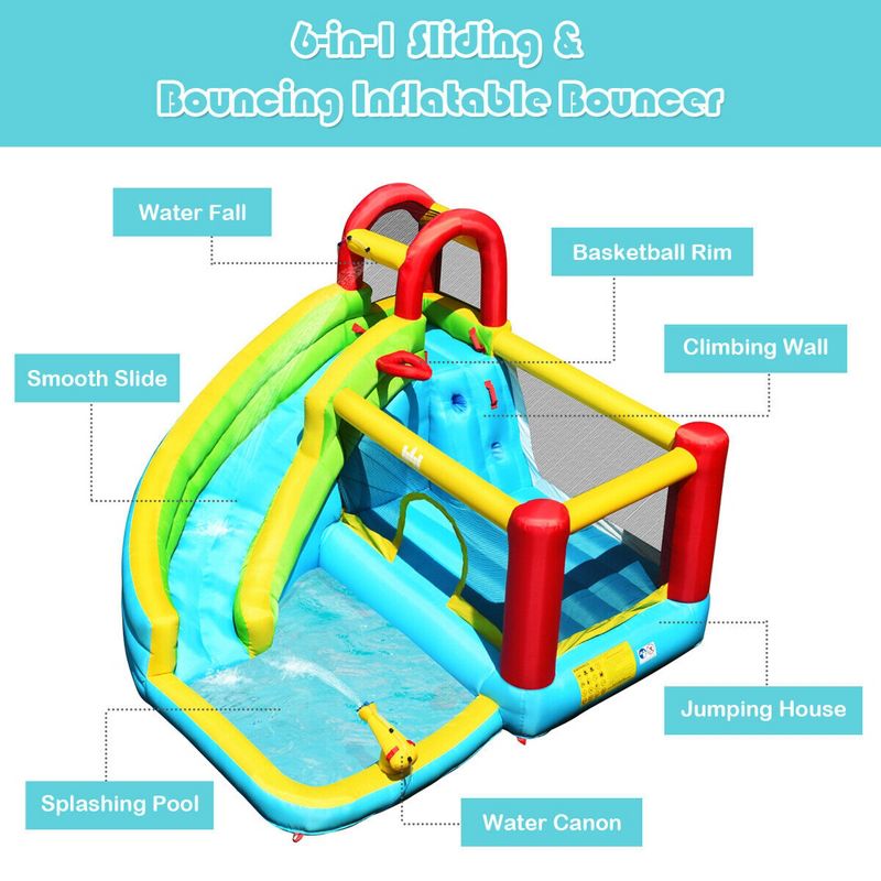 Costway Inflatable Kids Water Slide Jumper Bounce House Splash Water Pool W/ 480W Blower, 4 of 11
