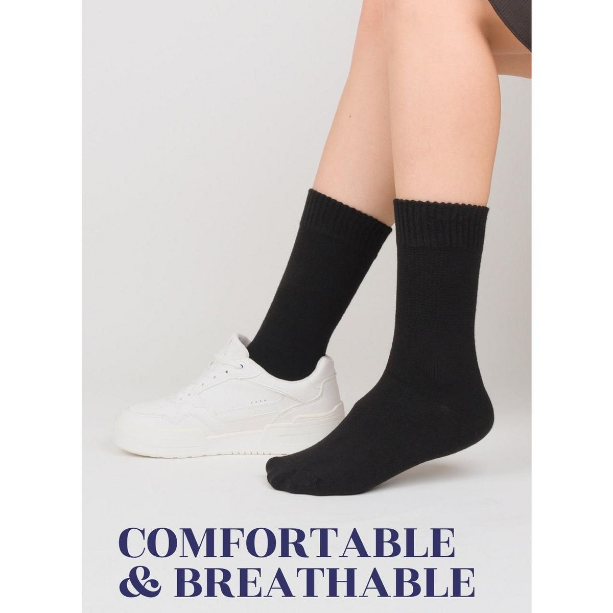 Hugh Ugoli Women's Cotton Diabetic Crew Socks Wide Fit Seamless Toe Non-Binding, 4 Pairs - thumbnail 3