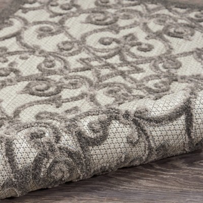 Aloha Floral Grey Charcoal Round 43" Synthetic Outdoor Rug